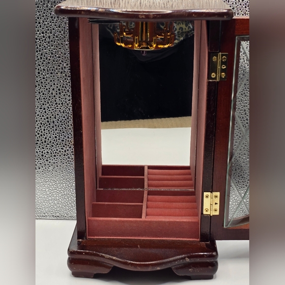 Vintage Wal-Mart Wooden Glass Diamond Pattern Door Jewerly Cabinet Armoire Box - Picture 11 of 17